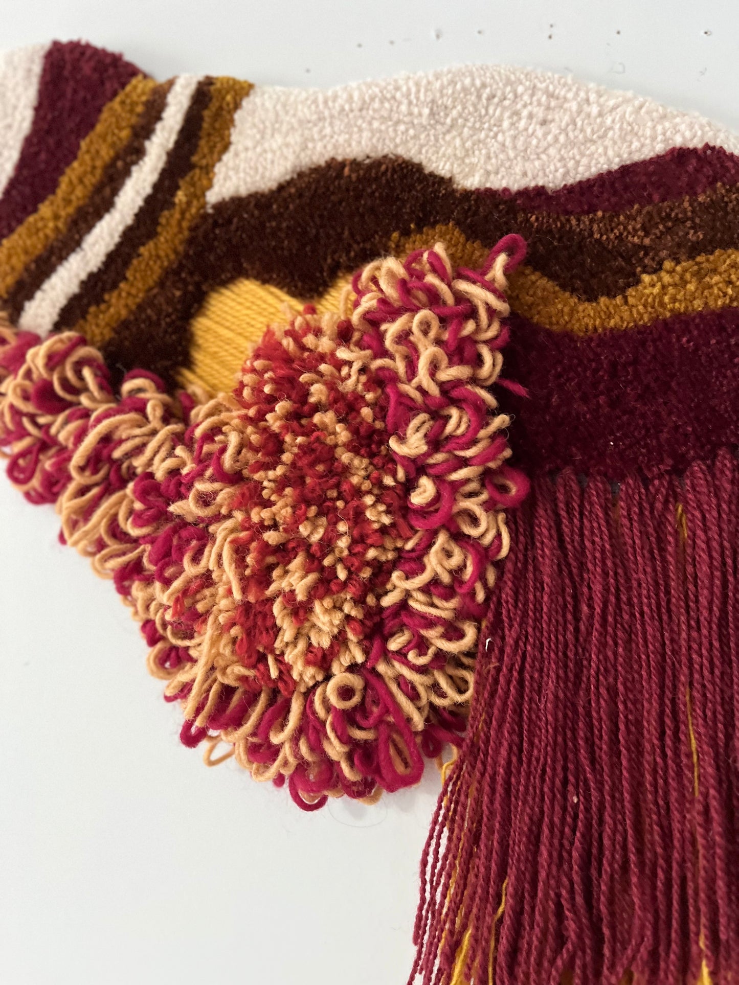 Crimson and Gold Abstract Tufted Wall Rug