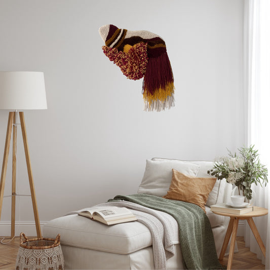 Crimson and Gold Abstract Tufted Wall Rug