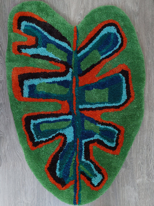 Monstera Rug (green and orange)